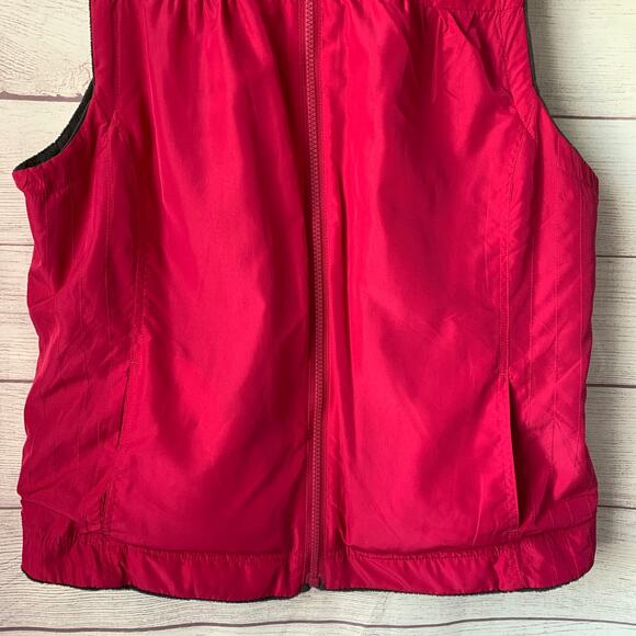 Charcoal Gray and Pink Reversible Zip Up Vest Fleece Embroidered Floral - Picture 11 of 16